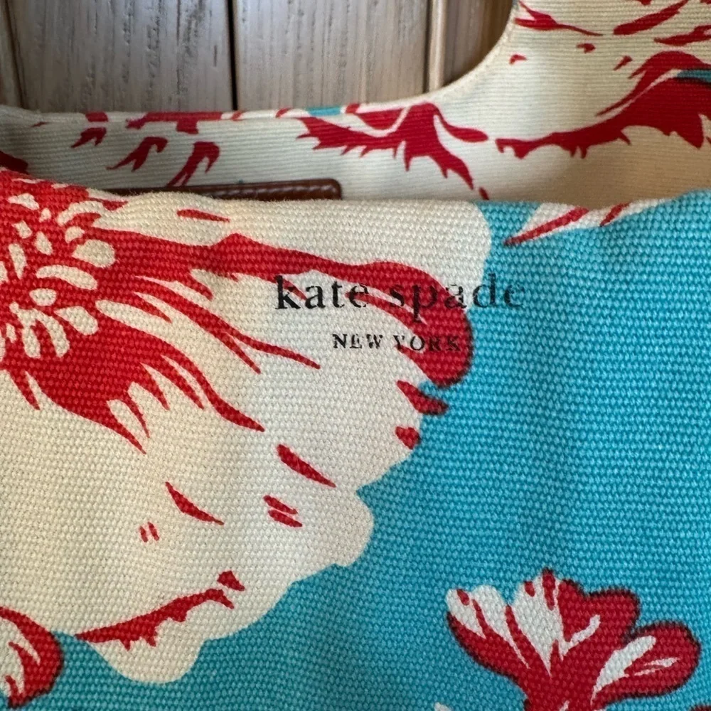Vintage Kate Spade Floral Canvas Leather Tote Lined